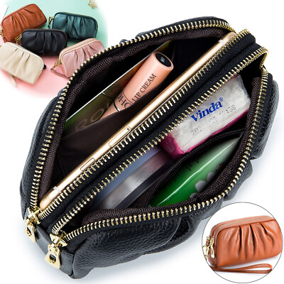 Cowhide Leather Wristlet Purse Clutch Phone Bag Wallet with Card Slots for Women $15.39