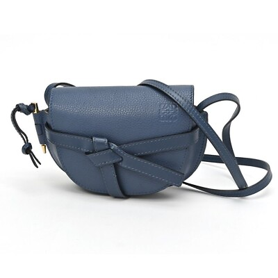 #ad Excellent LOEWE Gate Bag Mini Navy Leather Shoulder Bag