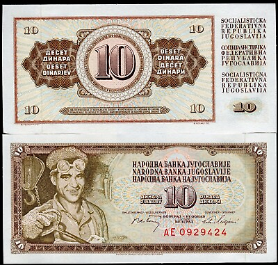 #ad Yugoslavia 1968 10 Dinara Gem Uncirculated Note Pick 82.c Free Shipping