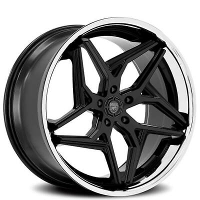 #ad 4ea 22quot; Staggered Lexani Wheels Spyder Gloss Black w Chrome Lip Rims S42