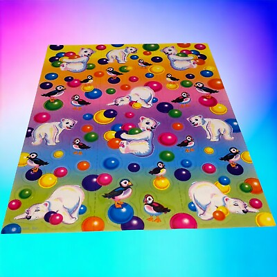 #ad VTG Lisa Frank Roary Polar Bear Puffin Rainbow Balls Sticker Sheet 4quot;x6quot; S950 03