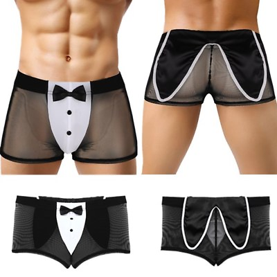 #ad Sexy Men Waiter Boxer Brief Tuxedo Costume Suit Shorts Underwear Thong Lingerie