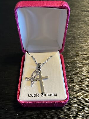 #ad Kohl s breast Cancer Awareness Ribbon Cubic Zirconia Chain Necklace Pink Cross