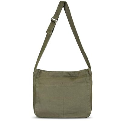 #ad Canvas Messenger Bag Vintage Crossbody Shoulder Bag Satchel Large Tote Green1