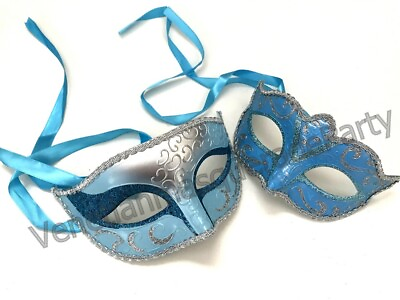 #ad Turquoise Masquerade ball mask Pair Costume Dress up Burlesque Birthday Party