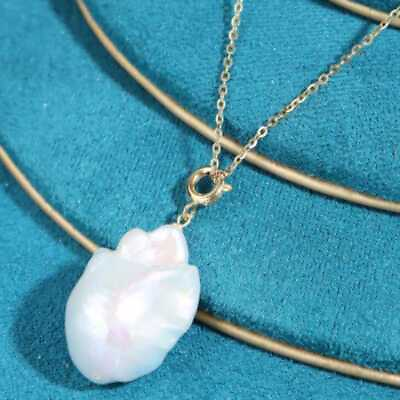 #ad Flawless Baroque natural freshwater Pearl pendant Free chain Ear stud Easter