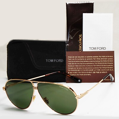 #ad Tom Ford Sunglasses Jet Gold Green Metal Pilot Large FT0734 HTF 734 H 28N 64mm