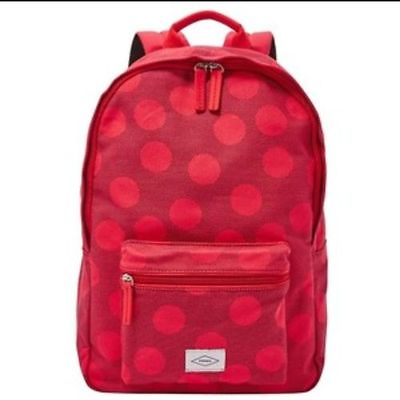 Fossil Backpack Red Large Women#x27;s School Ella Book Bag Canvas Black Gym $98 NWT