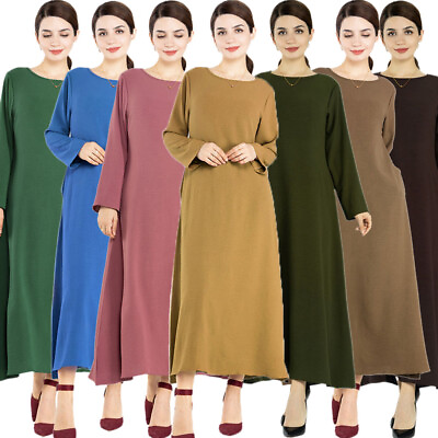 #ad Dubai Abaya Women Kaftan Muslim Ramadan Maxi Dress Solid Color Caftan Party Gown