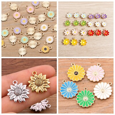 #ad 10Pcs lot Sunflower Daisy Flower Charm for Jewelry Making DIY Craft Accessories