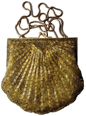 #ad #ad Vintage Gold Beaded Bag Evening Clutch Purse 40quot; Snake Chain Yellow Lining