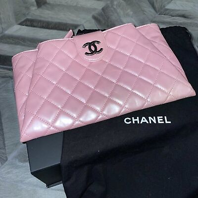 #ad Chanel Glazed Coco Pleats Double Pocket Quilted Resort Calfskin Clutch