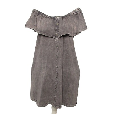 UMGEE dress Medium Gray Acid wash off the shoulder pockets mini dress $24.00