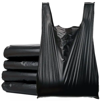 #ad USA 1 6 Small Black Plastic Bag Storage Grocery Shopping 8x4x14 T Shirt NEW