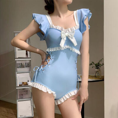 #ad One Piece Sexy Women Sweet Maid Swimsuit Lolita Bowknot Swimwear Cute Bodysuit