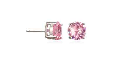 #ad Rhodium Plated 8 Mm Round Pink CZ Stud Earrings Plated