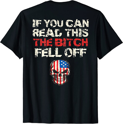 #ad American Flag Skull If You Can Read This She Fell Off Biker Gift Unisex T Shirt