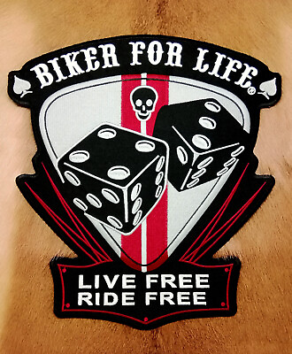 #ad BIKER FOR LIFE Live Ride Motorcycle MC Skull Patch Iron On Embroidered Large New