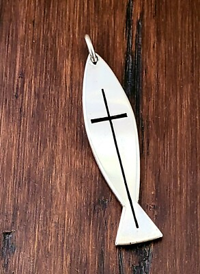 #ad Retired James Avery Rare Cross in Fish Icthus Pendant OVER 2quot; Long