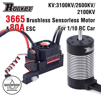 #ad Rocket 3665 Waterproof Brushless Sensorless Motor with 80A ESC for 1 10 RC Car