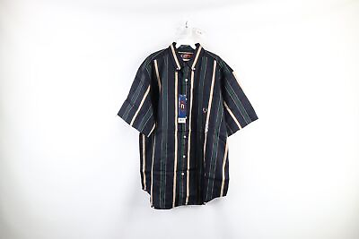 #ad NOS Vintage 90s Streetwear Mens Large Striped Color Block Baggy Fit Button Shirt