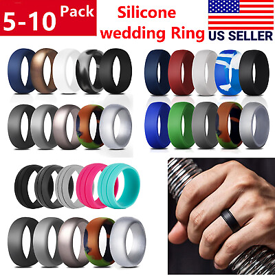 #ad 5 10pcs Silicone Wedding Rings for Men Women Breathable Rubber Engagement Bands