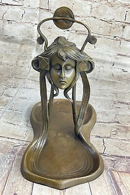 #ad Art Deco Art Nouveau Austria Bronze Nude Lady Card Jewelry Trinket Tray Ashtray