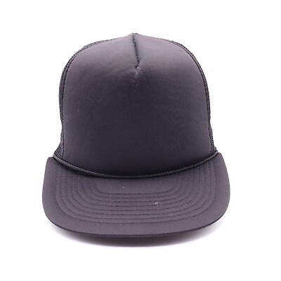 #ad Vintage Black Plain Trucker Hat Cap Strap Back Baseball One Size Logo