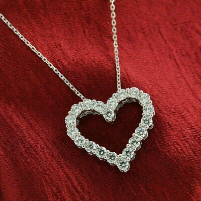 #ad 2CT Round Cut Diamond Heart Shape Women#x27;s Pendant Necklace 14k White Gold Finish