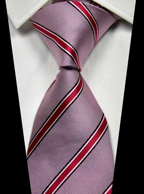 #ad New Classic Striped Pink Red White 100% Silk Men#x27;s Necktie Neck Tie 3.15#x27;#x27; 8CM