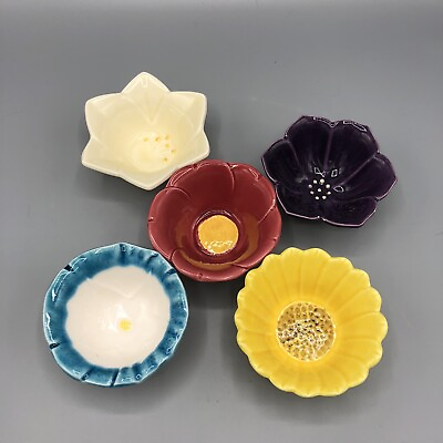#ad Set of 5 Flower Dipping Bowls Custard Bowls Floral Tea Bag Rest