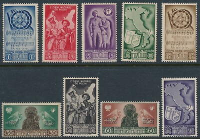 #ad Stamp Italy Poland Sassone 18 26 WWII 1945 Polish 2nd Corps Set Military MNH