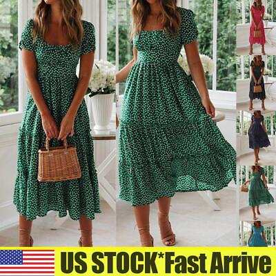 #ad ⭐⭐⭐Women Floral Kaftan Midi Dress Print Summer Holiday Beach Swing Sundress