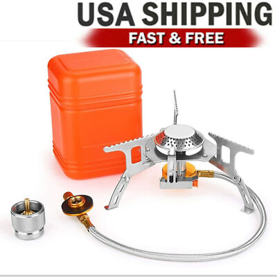 #ad 3700W Camping Gas Stove with Piezo Ignition 1 LB Propane Tank Adapter