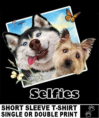 #ad VERY COOL SIBERIAN HUSKY AND TERRIER FUNNY SELFIE DOG SHORT SLEEVE T SHIRT AB727