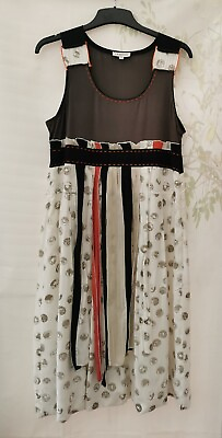 #ad Frattini Ladies Dress Size 14 White Red Brown Sleeveless Scoop Neckline Lined