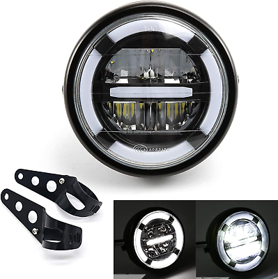 #ad 7 Inch Halo Motorcycle LED Headlight with Mounting Brackets round Head Light wi
