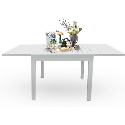 #ad Domi Patio Dining Expandable Metal Aluminum Outdoor Table Cream White
