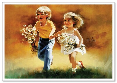 #ad Lovely children flowers of life Pretty boy girl Funny KIDS NEW modern Postcard