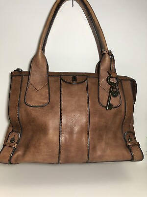 #ad Vintage Fossil Leather Handbag Weekender Tote Brown Bag