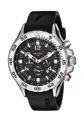 #ad Nautica Men#x27;s N14536 NST Stainless Steel Watch with Black Resin Band