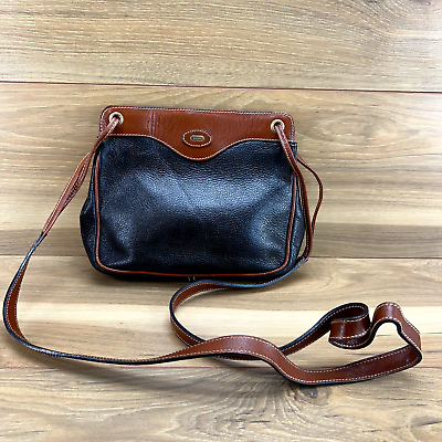 #ad Bally Vintage Handbag Black Brown Leather Small Crossbody Bag