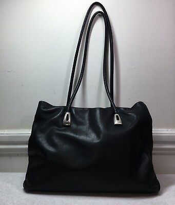 #ad Francisco Biasia Womens 100% Genuine Leather Italy Shoulder Bag Large Black VIN