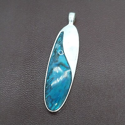 #ad Beautiful leaf shape Blue resin and silver plated pendant 2.2quot; x 0.6quot;