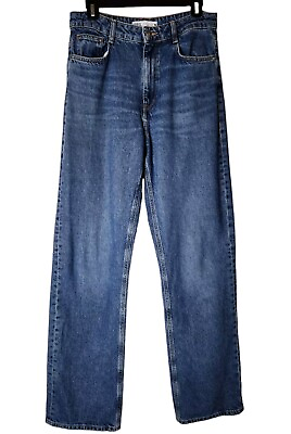 #ad Zara Womens Sz 8 High Rise Jeans Pants Blue Straight Leg Medium Wash 100% Cotton