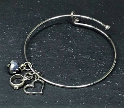 #ad Adjustable Silver Bangle Bracelet with Three Charms 🤍🪩💍 Free Gift Box