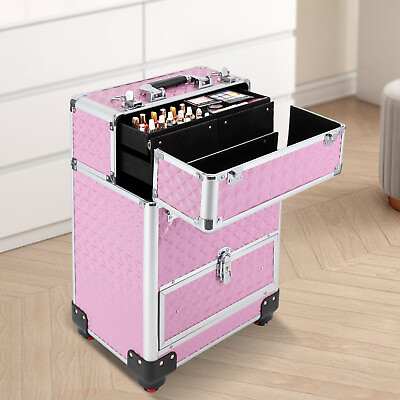 #ad Rolling Makeup Train Case Professional Cosmetic Travel Case Vanity Organizer