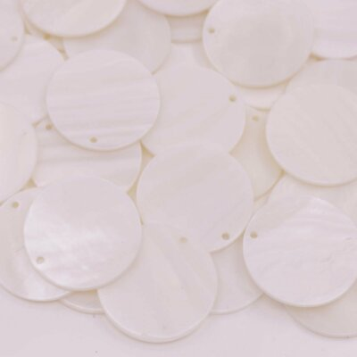 #ad 50PCS 20mm Flat Coin Natural White Shell Mother of Pearl Jewelry Top Drilled
