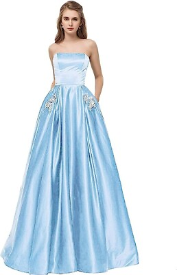 #ad Satin Strapless Gowns With Pockets Lace Up Back Prom Dresses Long Size US 12