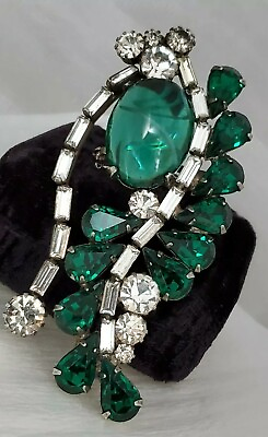 #ad Vintage Unique High End Faux Large Stone Rhinestone Modernist Styling Brooch Pin
